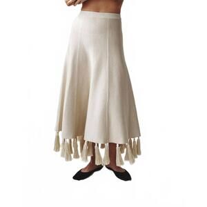 NEW ATTERSEE silk tassel midi skirt in champagne